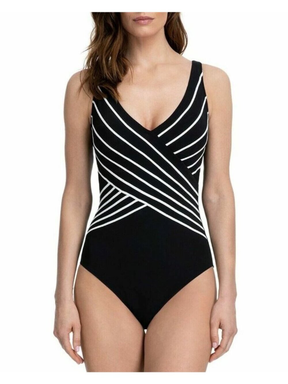 Gottex Womens Black & White Striped One-Piece Swimsuit Size 14 New With Tags